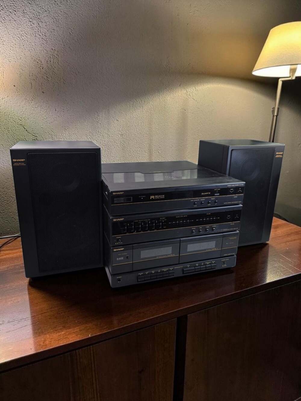 SHARP SG-F800 Stereo Music System with Turntable, Double Cassette Deck, and Bass